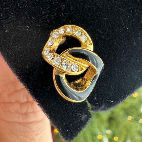 Christian Dior 18K Gold Plated enamel crystals vintage clip on earrings - Picture 5 of 16